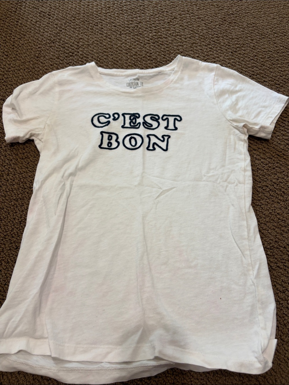 J. Crew White Tee with Navy 'C'EST BON' Graphic